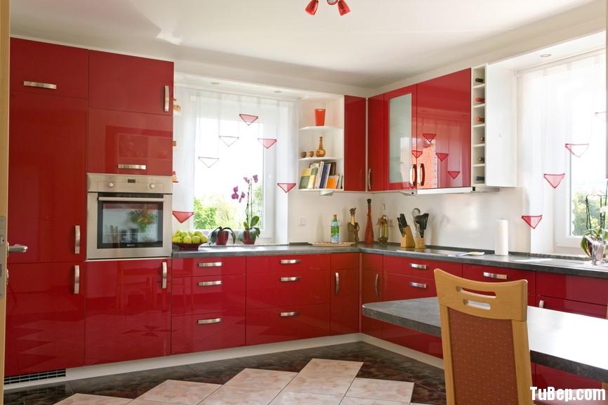 acrylic màu đỏ Tủ bếp gỗ Acrylic TBN0208