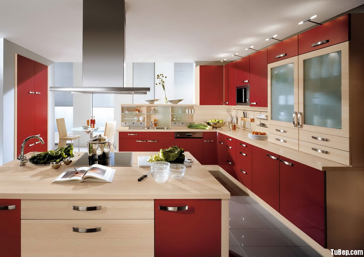 Pictures of Beautiful Kitchens Red Color Ideas Tủ bếp laminate có đảo TBN0078