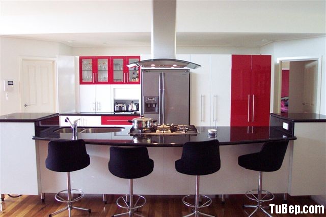 acrylic trắng đỏ Tủ bếp Acrylic có đảo TBT0450