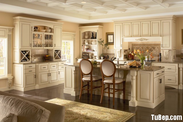 traditional kitchen cabinets 6 Tủ bếp gỗ tự nhiên sơn men trắng chữ L có đảo TBT0528