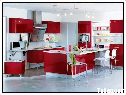 ow23B Tủ bếp gỗ Acrylic màu đỏ phối trắng TBT0872