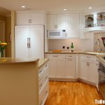 Tủ bếp gỗ tự nhiên sơn men trắng + bàn bar – TBB231