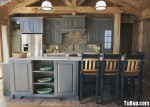 Tủ bếp gỗ Sồi sơn men xám chữ I TBT0402