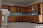 Tủ bếp gỗ tự nhiên Xoan Đào kết hợp bàn bar – TBB490