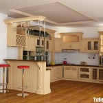 Tủ bếp gỗ tự nhiên Sồi sơn men kết hợp bàn bar – TBB489