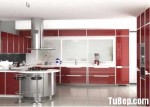 Tủ bếp Acrylic màu đỏ chữ L có bàn đảo TBT0746