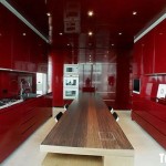 Tủ bếp gỗ Acrylic chữ I màu đỏ   TBB705