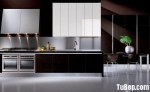 Tủ bếp gỗ Acrylic màu trắng phối nâu chữ I TBT0756