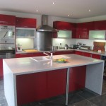 Tủ bếp Acrylic màu đỏ chữ L có đảo   TBB0858