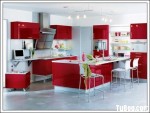 Tủ bếp gỗ Acrylic màu đỏ phối trắng có bàn đảo – TBB0895
