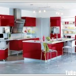 Tủ bếp gỗ Acrylic màu đỏ phối trắng có bàn đảo   TBB0895