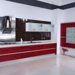 Tủ bếp Acrylic màu trắng kết hợp đỏ, chữ I   TBB1138