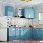 Tủ bếp acrylic màu xanh da trời, chữ L   TBB 1118