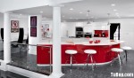 Tủ bếp Acrylic nổi bật với tông đỏ + trắng – TBN2099