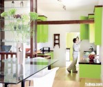 Tủ bếp Melamin chữ I  tươi mát với gam màu xanh chuối – TBN2980