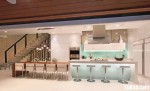 Tủ bếp Acrylic hiện đại bậc nhất với thiết kế chữ L kèm đảo quầy bar cao cấp – TBN3424