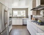 Tủ bếp gỗ công nghiệp Acrylic trắng bóng gương phong cách hiện đại – TBB 2149