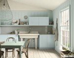 Tủ bếp gỗ Sồi sơn men nhẹ nhàng với tông màu xanh nhạt – TBN4034