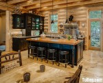 Tủ bếp gỗ Đỏ sơn men màu đen chữ L cổ điển  – TBN4133