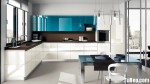 Tủ bếp Acrylic bóng gương màu trắng + xanh dương nổi bật – TBN4264