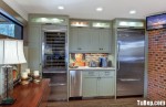 Tủ bếp giáng hương sơn men màu xanh rêu xám  – TBN4377