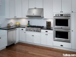 Tủ bếp gỗ sồi mỹ sơn men trắng, tủ dạng chữ L , phong cánh tân cổ điển– TBB 2555
