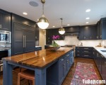 Tủ bếp gỗ Sồi son men tông màu xanh ân tượng  – TBN4903