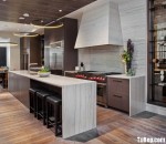 Tủ bếp gỗ Veneer màu nâu kết hợp bàn đảo – TBN4708