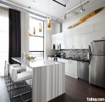 Tủ bếp gỗ Acrylic màu trắng kiểu chữ I đơn giản và tiện nghi phù hợp với căn hộ chung cư – TBT2384