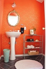 Phòng tắm rực rỡ với gam màu cam