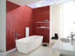 Phòng tắm nổi bật với đồ nội thất màu đỏ
