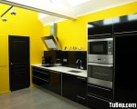 Tủ bếp Acrylic bóng gương  gam màu đen kết hợp bàn đảo – TBN6291