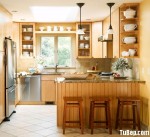 Tủ bếp Laminate vân gỗ sáng dạng chữ U kết hợp bàn đảo phong cách Châu Âu hiện đại – TBB3486