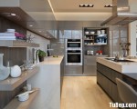 Tủ bếp gỗ Acrylic màu ghi trang nhã hiện đại – TBT3115