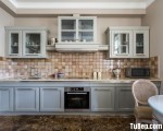 Tủ bếp gỗ Xoan Đào chữ I sự kết hợp màu trắng và màu xanh – TBT3114