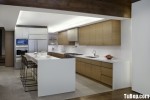 Tủ bếp Laminate chữ L màu vân gỗ phong cách Châu Âu – TBB3734