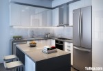 Tủ bếp Acrylic bóng gương kết hợp bàn đảo cho không gian bếp nhỏ – TBB3982