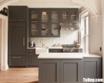 Tủ bếp chữ L chất liệu gỗ Xoan đào sơn đen tuyền – TBN3741