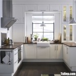 Tủ bếp gỗ Căm Xe chữ U màu trắng sơn men – TBT3621