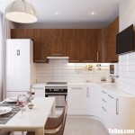 Tủ bếp Acrylic trắng bóng gương kết hợp Laminate vân gỗ phong cách Châu Âu – TBB4147