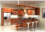 Tủ bếp gỗ Xoan đào kết hợp cùng quầy bar cao có mái – TBB4170