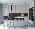 Tủ bếp Laminate màu ghi sáng kết hợp hệ tủ kho phong cách Châu Âu hiện đại – TBB4141