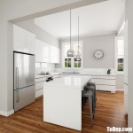 Tủ bếp Acrylic màu trắng bóng gương kết hợp bàn đảo phong cách hiện đại – TBB4217