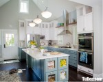 Tủ bếp gỗ Sồi sự kết hợp màu trắng và xanh – TBT3219