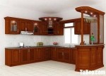 Tủ bếp gỗ Xoan Đào tự nhiên sơn PU + quầy bar – TBB4523