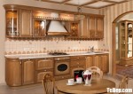Tủ bếp gỗ tự nhiên Giáng Hương sơn PU chữ I phong cách cổ điển – TBB4568