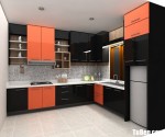 Tủ bếp MDF xanh kháng ẩm bề mặt phủ Acrylic bóng gương phối màu đen cam độc đáo – TBB4542