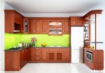 Tủ bếp gỗ Xoan Đào tự nhiên sơn PU + quầy bar sang trọng – TBB4543
