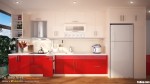 Tủ bếp Acrylic bóng gương phối màu trắng đỏ chữ I hiện đại – TBB4633