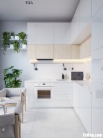 Tủ bếp Acrylic trắng bóng gương chữ L sang trọng – TBB4687